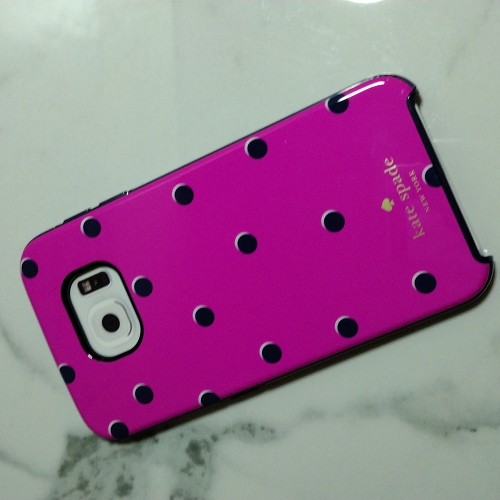 Kate Spade Pink & Navy Dot Galaxy S6 Hybrid Hard Shell Phone Case NEW